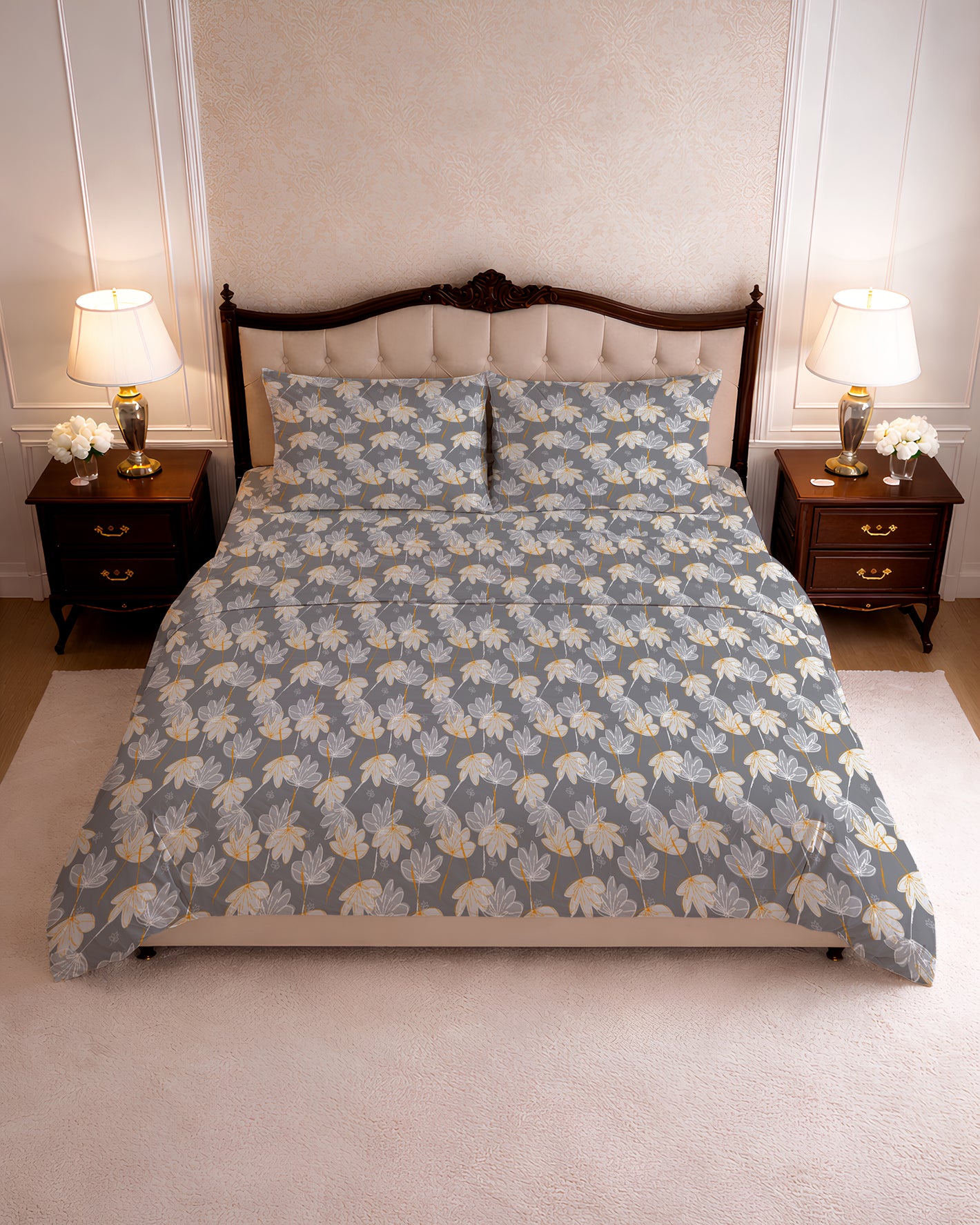 200 TC PRINTED CLEMATIS FLAT SET